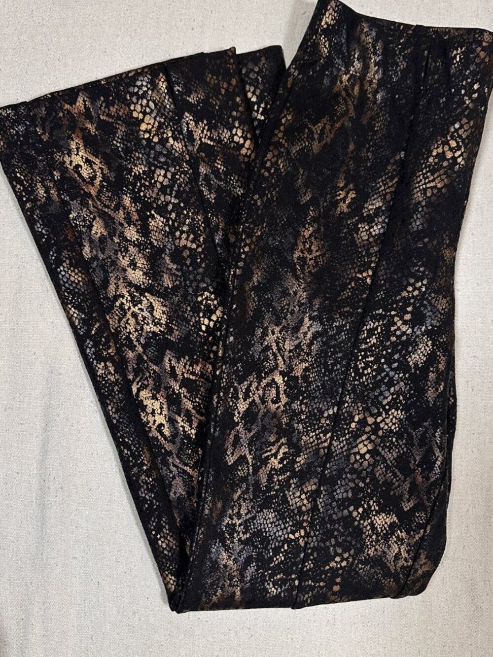 Women’s Black and Brown Snake-Print Flared Pants Size Small